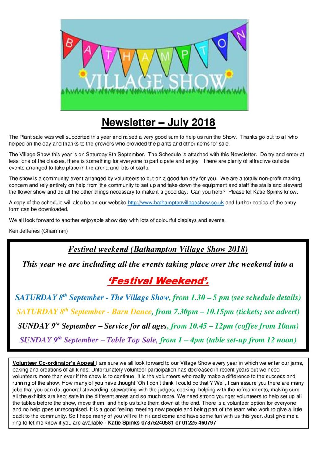 Bathampton Village Show Newsletter